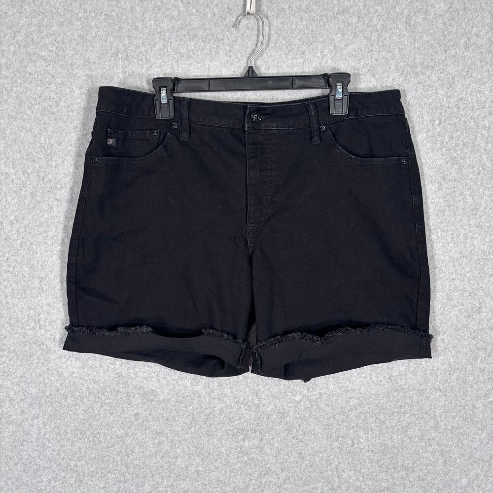 Seven 7 Jean Shorts 14 Black Bermuda Cut Off Cuffed Stretch Relaxed High‎ Rise